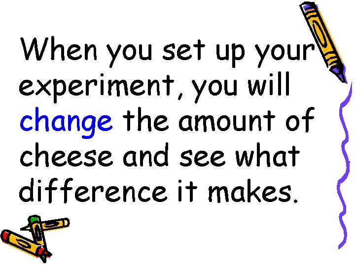 When you set up your experiment, you will change the amount of cheese and