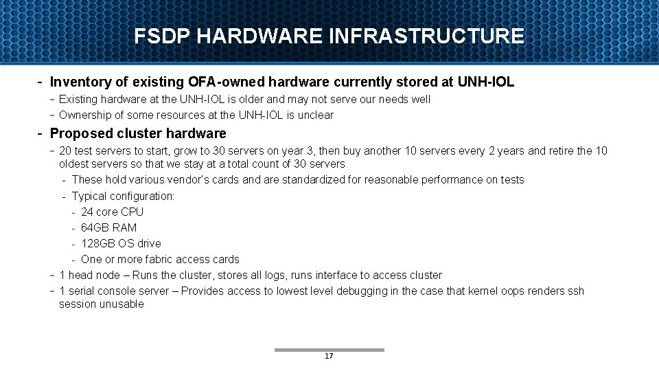 FSDP HARDWARE INFRASTRUCTURE - Inventory of existing OFA-owned hardware currently stored at UNH-IOL -
