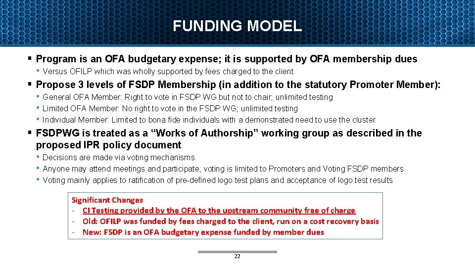 FUNDING MODEL § Program is an OFA budgetary expense; it is supported by OFA
