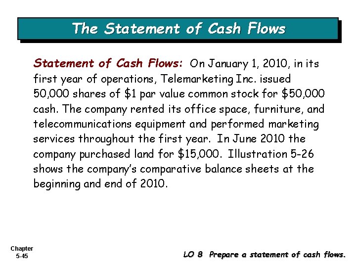 The Statement of Cash Flows: On January 1, 2010, in its first year of