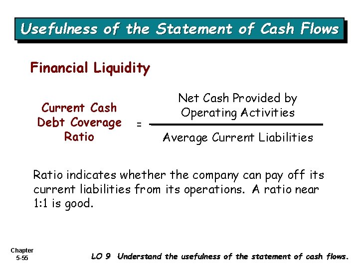 Usefulness of the Statement of Cash Flows Financial Liquidity Current Cash Debt Coverage Ratio