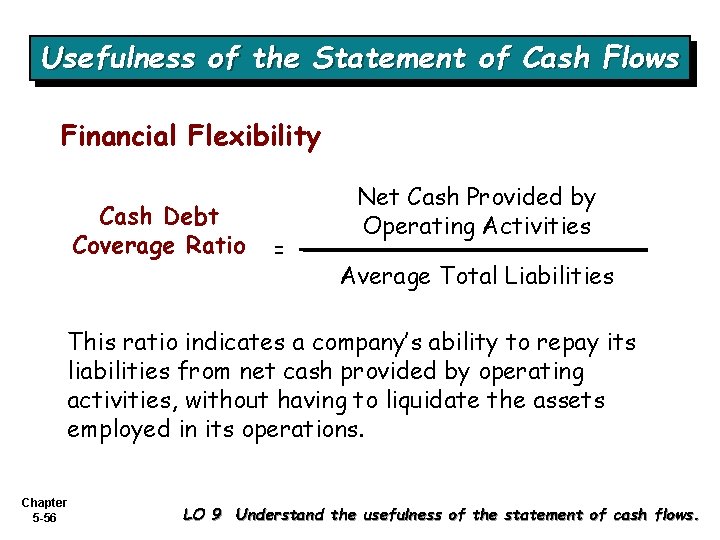 Usefulness of the Statement of Cash Flows Financial Flexibility Cash Debt Coverage Ratio =