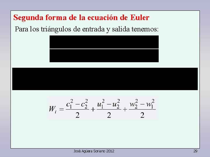 Segunda forma de la ecuación de Euler Para los triángulos de entrada y salida