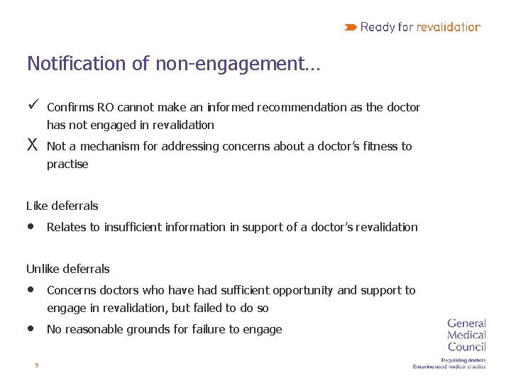 Notification of non-engagement… ü Confirms RO cannot make an informed recommendation as the doctor