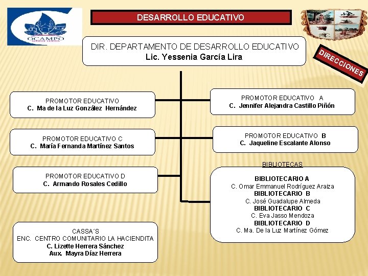 DESARROLLO EDUCATIVO DIR. DEPARTAMENTO DE DESARROLLO EDUCATIVO Lic. Yessenia García Lira DIR EC CIO