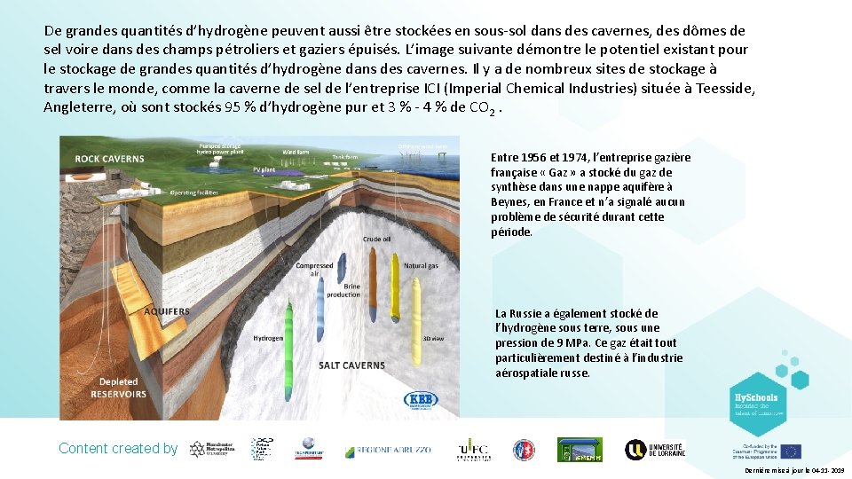 De grandes quantités d’hydrogène peuvent aussi être stockées en sous-sol dans des cavernes, des