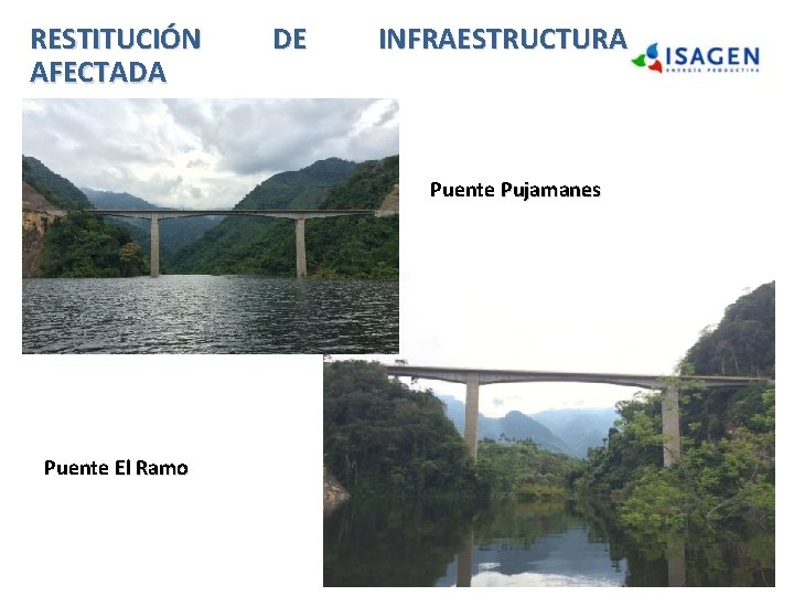 RESTITUCIÓN AFECTADA DE INFRAESTRUCTURA Puente Pujamanes Puente El Ramo RESTITUCIÓN AFECTADA DE INFRAESTRUCTURA Puente Pujamanes Puente El Ramo