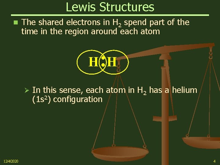 Lewis Structures n The shared electrons in H 2 spend part of the time