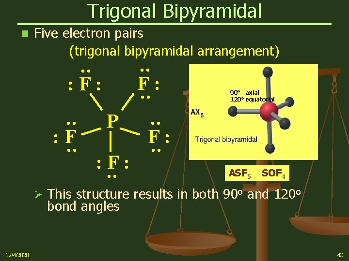 Trigonal Bipyramidal n Five electron pairs (trigonal bipyramidal arrangement) : : F: P :