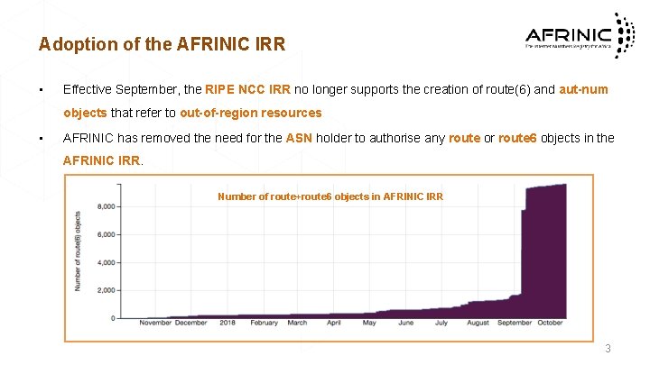 Adoption of the AFRINIC IRR • Effective September, the RIPE NCC IRR no longer