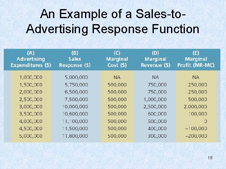 An Example of a Sales-to. Advertising Response Function 19 