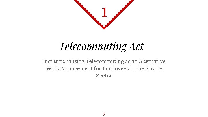 1 Telecommuting Act Institutionalizing Telecommuting as an Alternative Work Arrangement for Employees in the