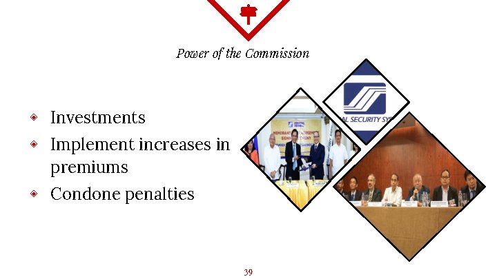 Power of the Commission ◈ Investments ◈ Implement increases in premiums ◈ Condone penalties