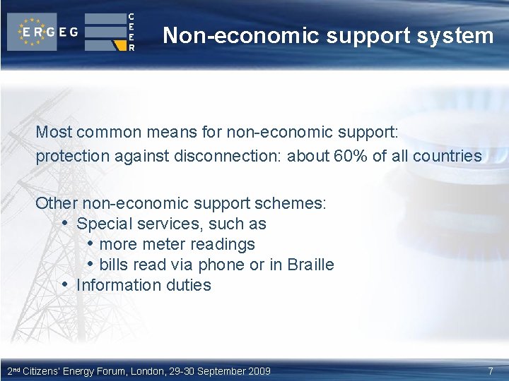 Non-economic support system Most common means for non-economic support: protection against disconnection: about 60%