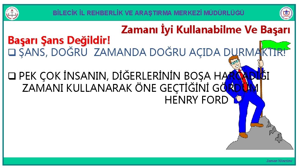 BİLECİK İL REHBERLİK VE ARAŞTIRMA MERKEZİ MÜDÜRLÜĞÜ Zamanı İyi Kullanabilme Ve Başarı Şans Değildir!