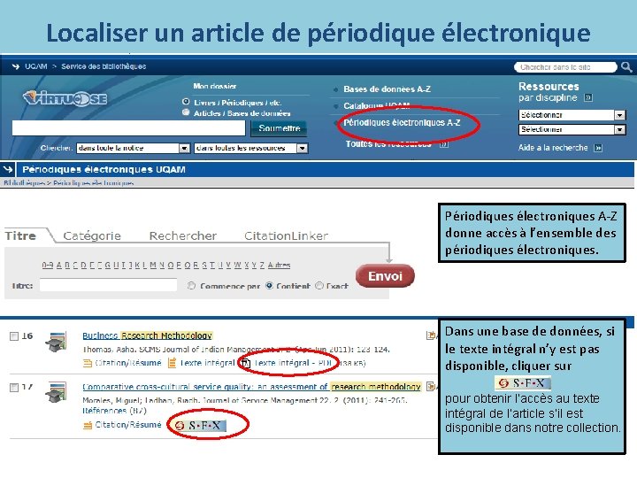 Localiser un article de périodique électronique Périodiques électroniques A-Z donne accès à l’ensemble des