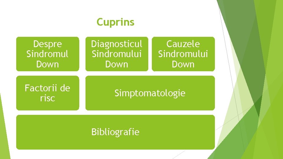 Cuprins Despre Sindromul Down Factorii de risc Diagnosticul Sindromului Down Cauzele Sindromului Down Simptomatologie