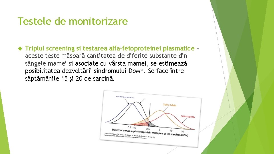 Testele de monitorizare Triplul screening si testarea alfa-fetoproteinei plasmatice aceste teste măsoară cantitatea de