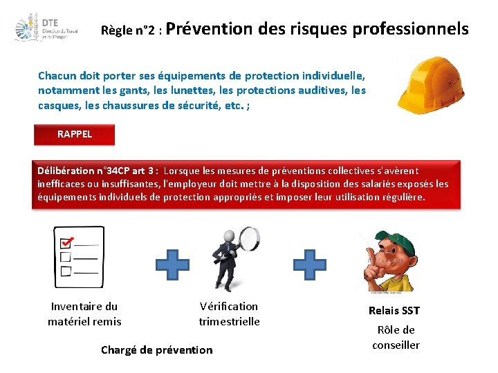 Règle n° 2 : Prévention des risques professionnels Chacun doit porter ses équipements de