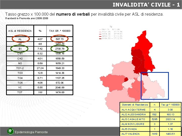 INVALIDITA’ CIVILE - 1 Tasso grezzo x 100. 000 del numero di verbali per