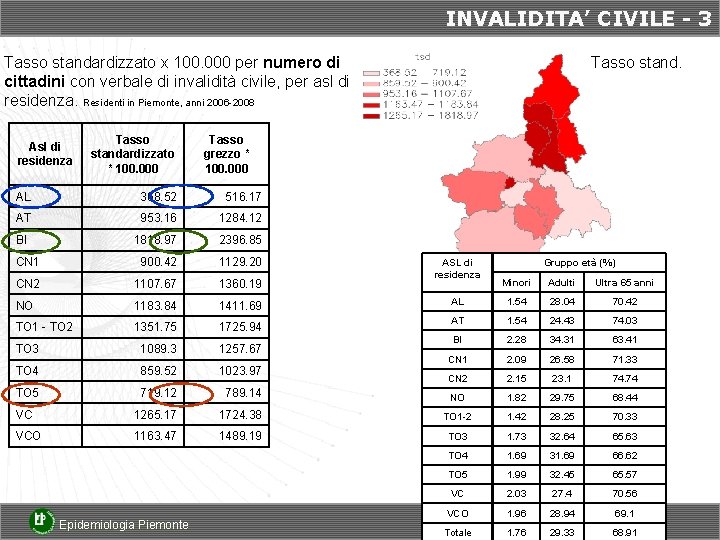 INVALIDITA’ CIVILE - 3 Tasso standardizzato x 100. 000 per numero di cittadini con