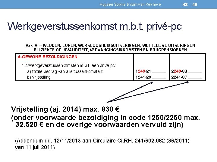 48 Hugelier Sophie & Wim Van Kerchove 48 Werkgeverstussenkomst m. b. t. privé-pc Vak