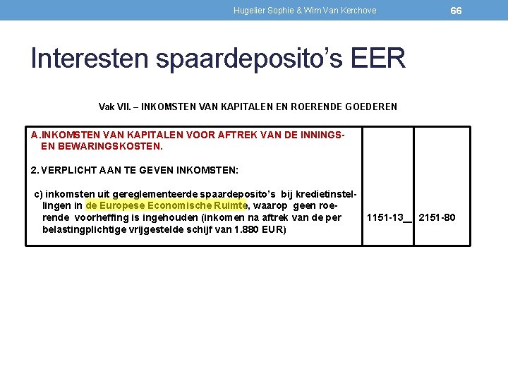 Hugelier Sophie & Wim Van Kerchove 66 Interesten spaardeposito’s EER Vak VII. – INKOMSTEN