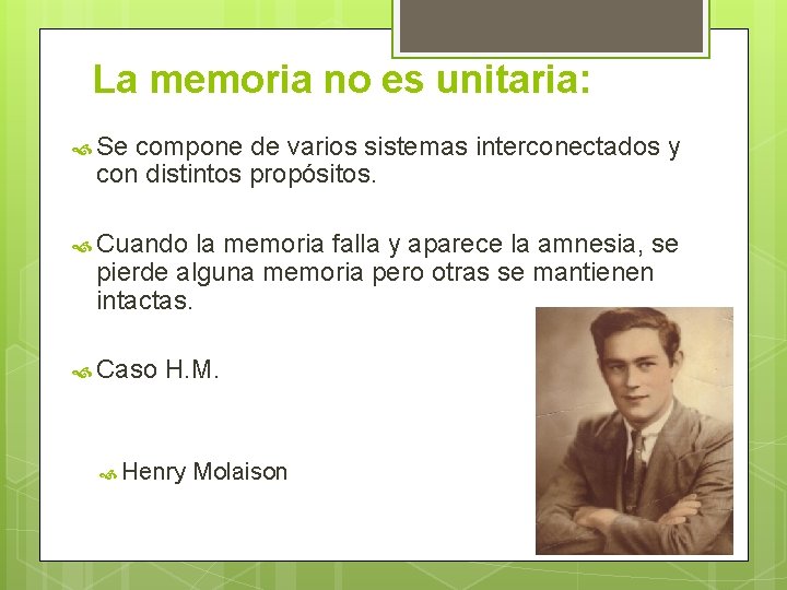 La memoria no es unitaria: Se compone de varios sistemas interconectados y con distintos