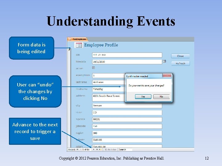 Understanding Events Form data is being edited User can “undo” the changes by clicking