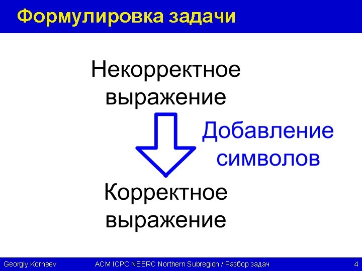 Формулировка задачи Georgiy Korneev ACM ICPC NEERC Northern Subregion / Разбор задач 4 