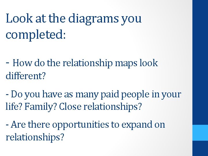 Look at the diagrams you completed: - How do the relationship maps look different?