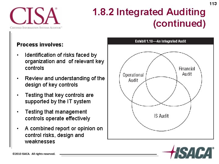 113 1. 8. 2 Integrated Auditing (continued) Process involves: • Identification of risks faced