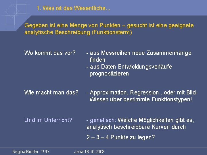 1. Was ist das Wesentliche. . . Gegeben ist eine Menge von Punkten –