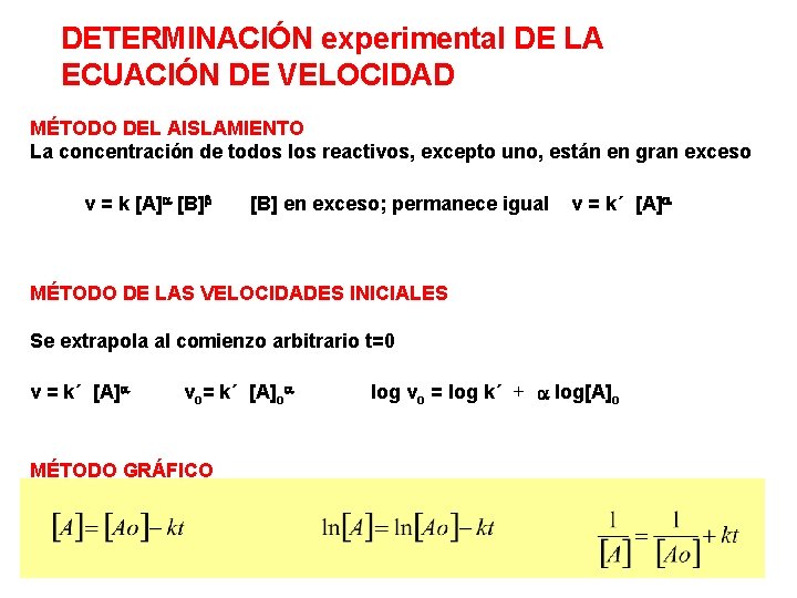 DETERMINACIÓN experimental DE LA ECUACIÓN DE VELOCIDAD MÉTODO DEL AISLAMIENTO La concentración de todos