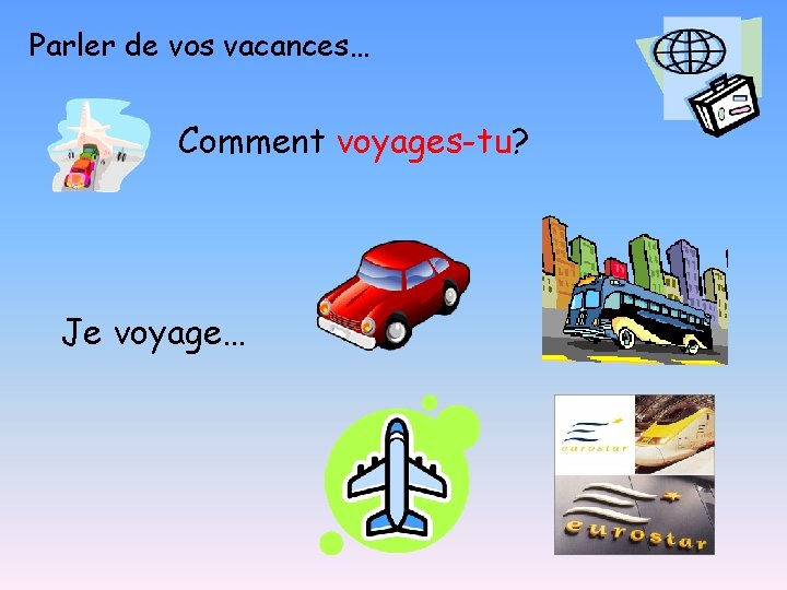 Parler de vos vacances… Comment voyages-tu? Je voyage… 