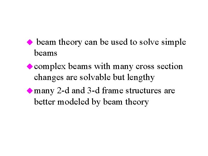 beam theory can be used to solve simple beams u complex beams with many