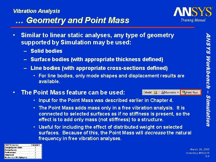 Vibration Analysis … Geometry and Point Mass Training Manual – Solid bodies – Surface