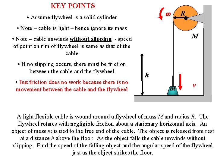 KEY POINTS • Assume flywheel is a solid cylinder R • Note – cable KEY POINTS • Assume flywheel is a solid cylinder R • Note – cable