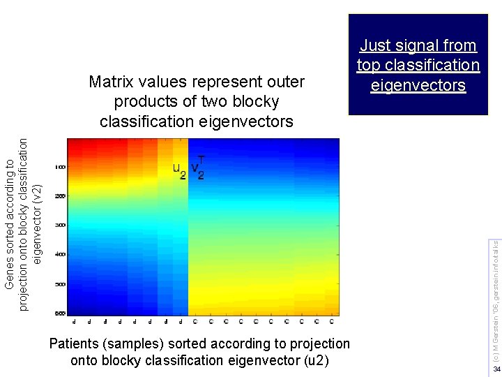 Patients (samples) sorted according to projection onto blocky classification eigenvector (u 2) (c) M