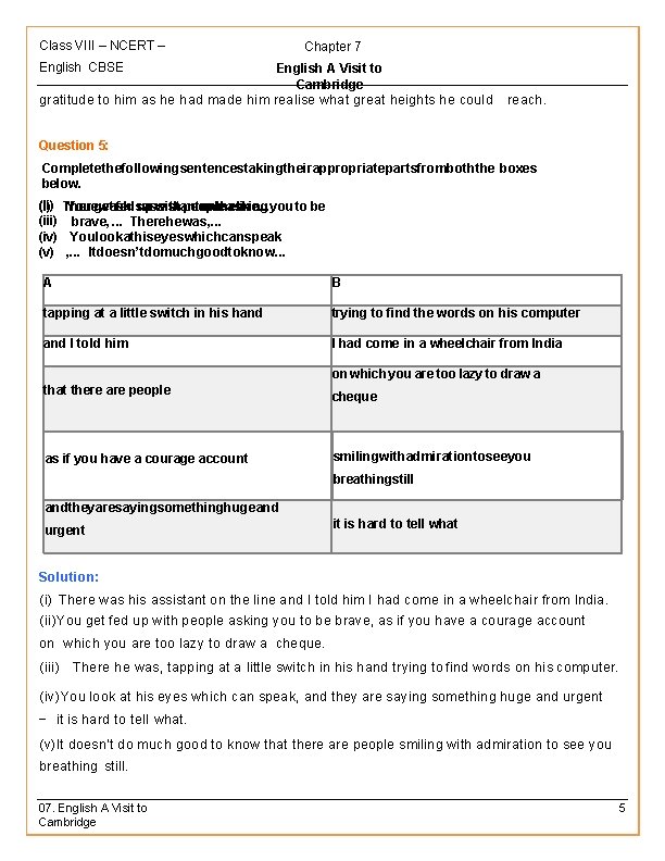 Class VIII – NCERT – Chapter 7 English CBSE English A Visit to Cambridge