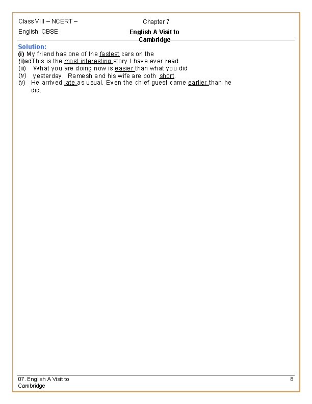 Class VIII – NCERT – English CBSE Chapter 7 English A Visit to Cambridge