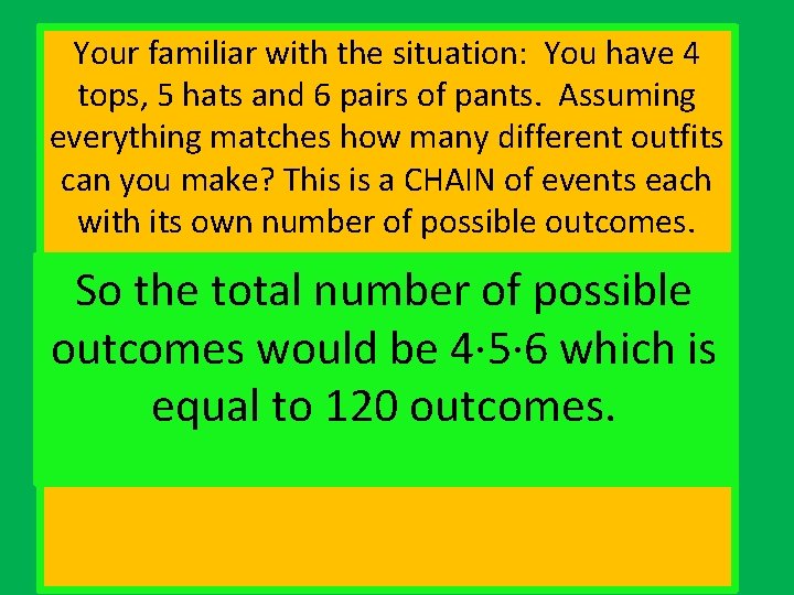 Your familiar with the situation: You have 4 Counting Principles tops, 5 hats and