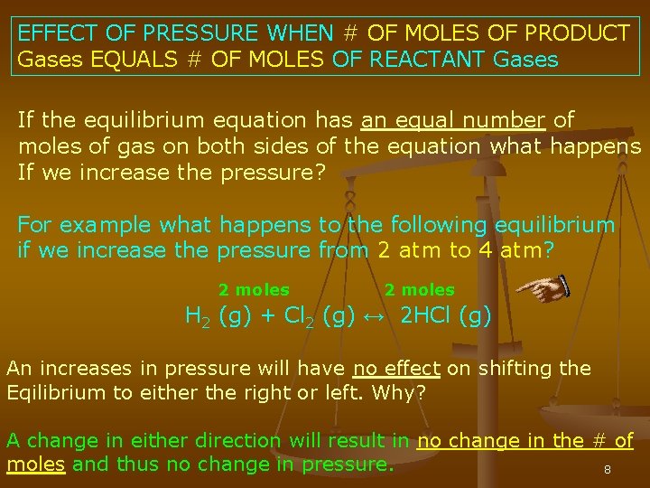EFFECT OF PRESSURE WHEN # OF MOLES OF PRODUCT Gases EQUALS # OF MOLES