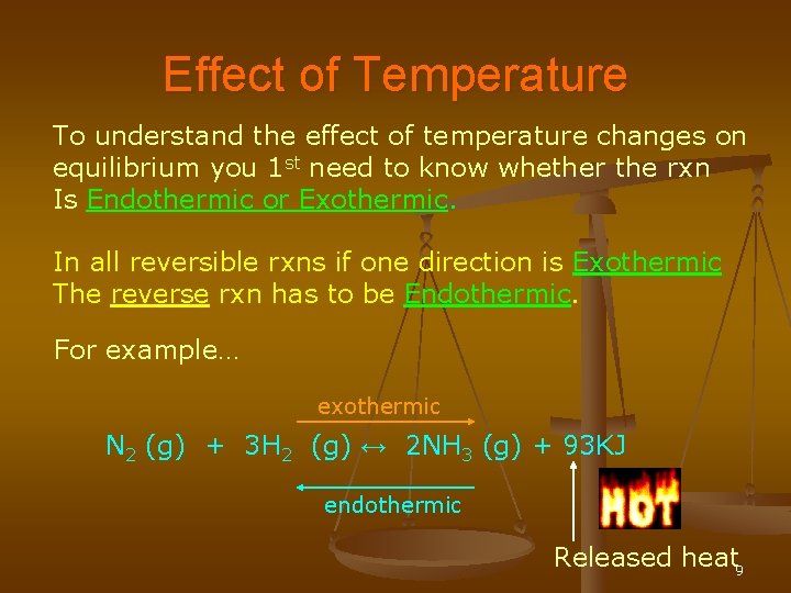 Effect of Temperature To understand the effect of temperature changes on equilibrium you 1