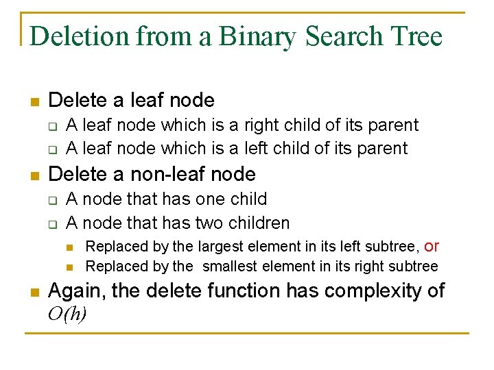 Deletion from a Binary Search Tree n Delete a leaf node q q n