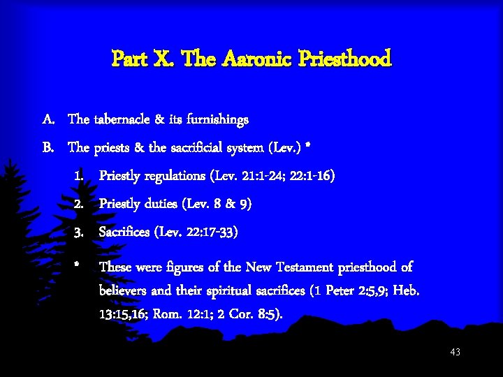 Part X. The Aaronic Priesthood A. The tabernacle & its furnishings B. The priests