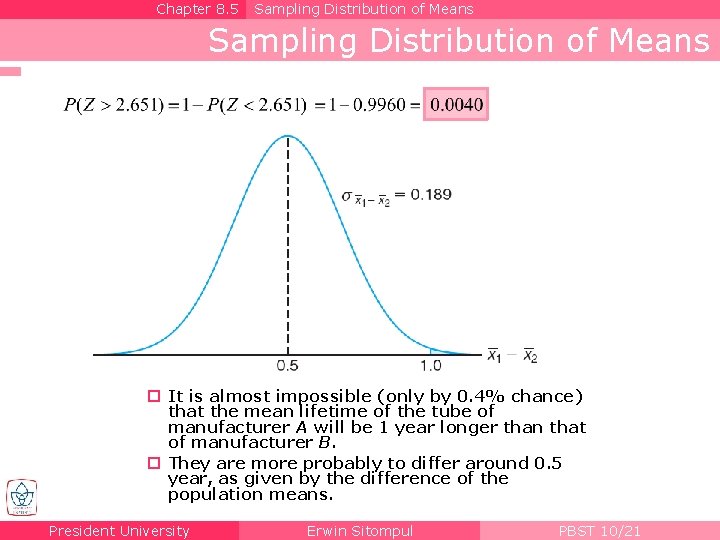 Chapter 8. 5 Sampling Distribution of Means It is almost impossible (only by 0.