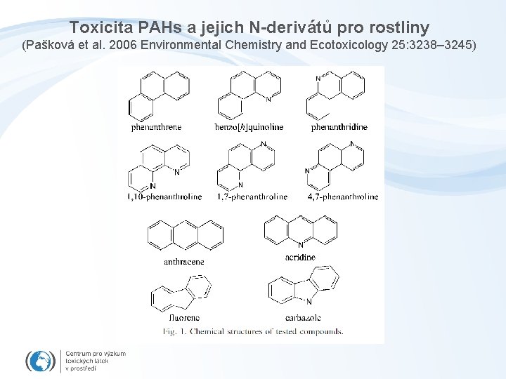 Toxicita PAHs a jejich N-derivátů pro rostliny (Pašková et al. 2006 Environmental Chemistry and