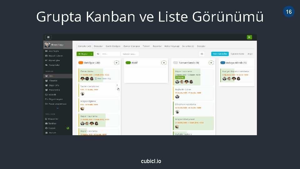 Grupta Kanban ve Liste Görünümü cubicl. io 16 
