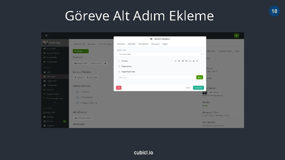Göreve Alt Adım Ekleme cubicl. io 18 